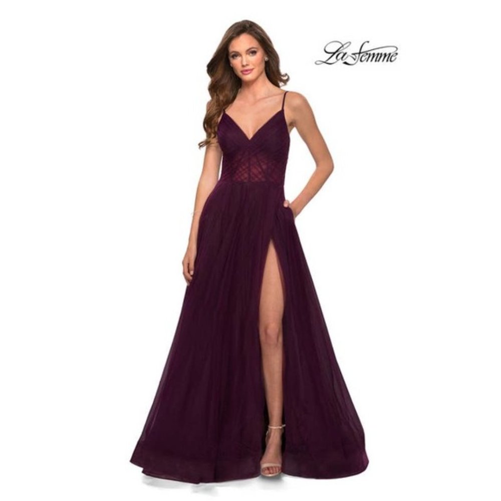 La Femme Illusion A-Line Tulle Ball Gown Size 14 - Picture 5 of 15